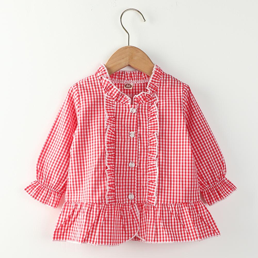 Girls Plaid Long Sleeve Button Fashion Blouse Wholesale Little Girls Clothes