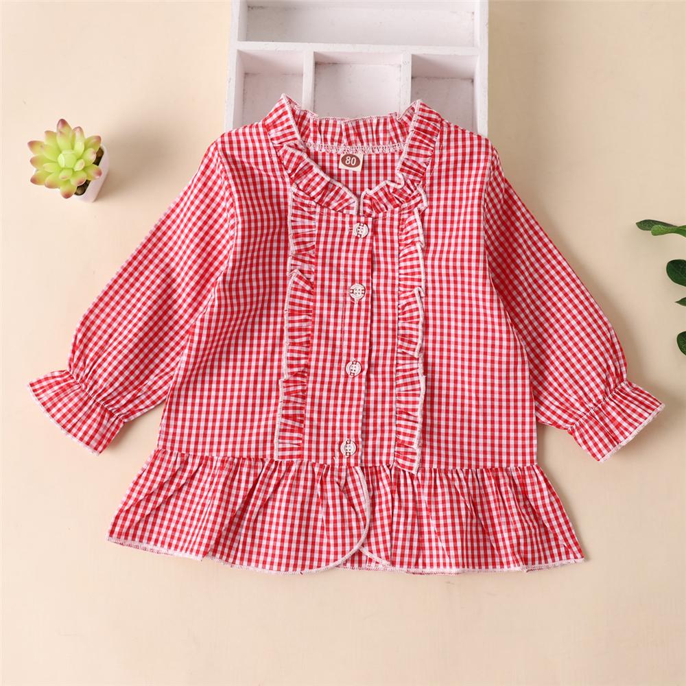 Girls Plaid Long Sleeve Button Fashion Blouse Wholesale Little Girls Clothes