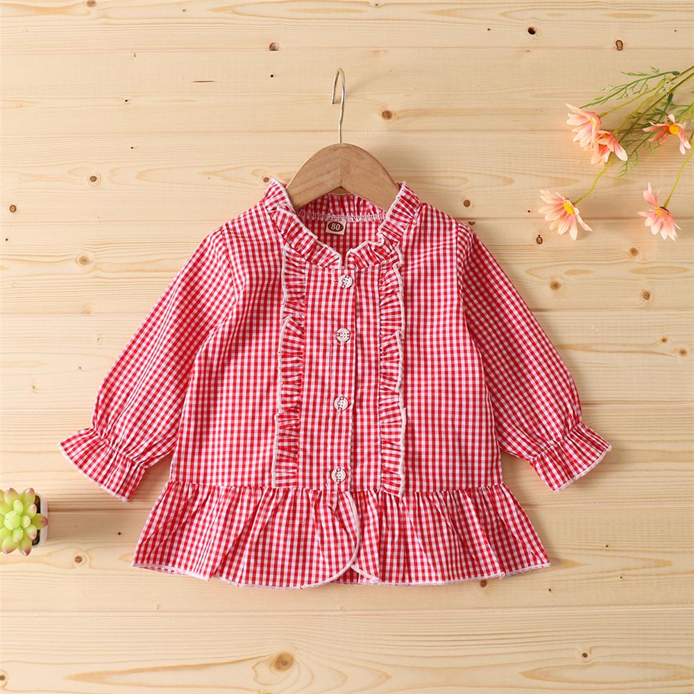 Girls Plaid Long Sleeve Button Fashion Blouse Wholesale Little Girls Clothes