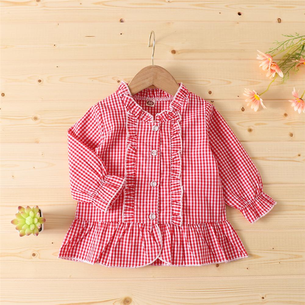 Girls Plaid Long Sleeve Button Fashion Blouse Wholesale Little Girls Clothes