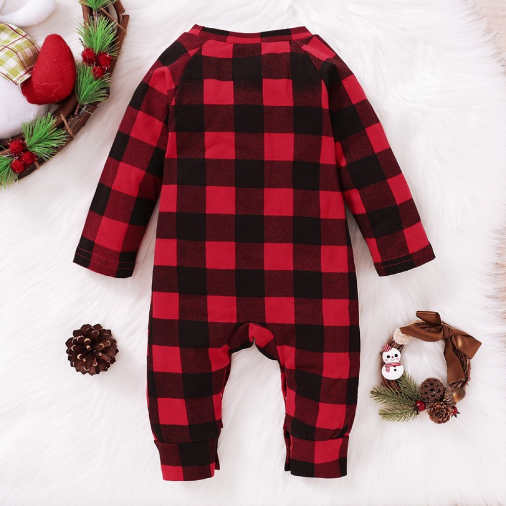 Baby Plaid Long Sleeve Cartoon Letter Printed Romper Baby Clothing Wholesale