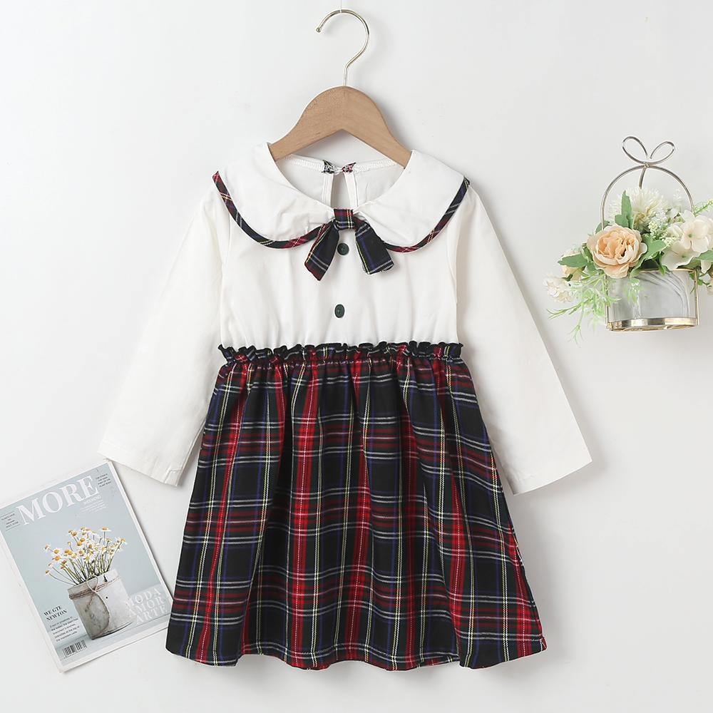 Girls Plaid Long Sleeve Casual Dress trendy kids wholesale clothing