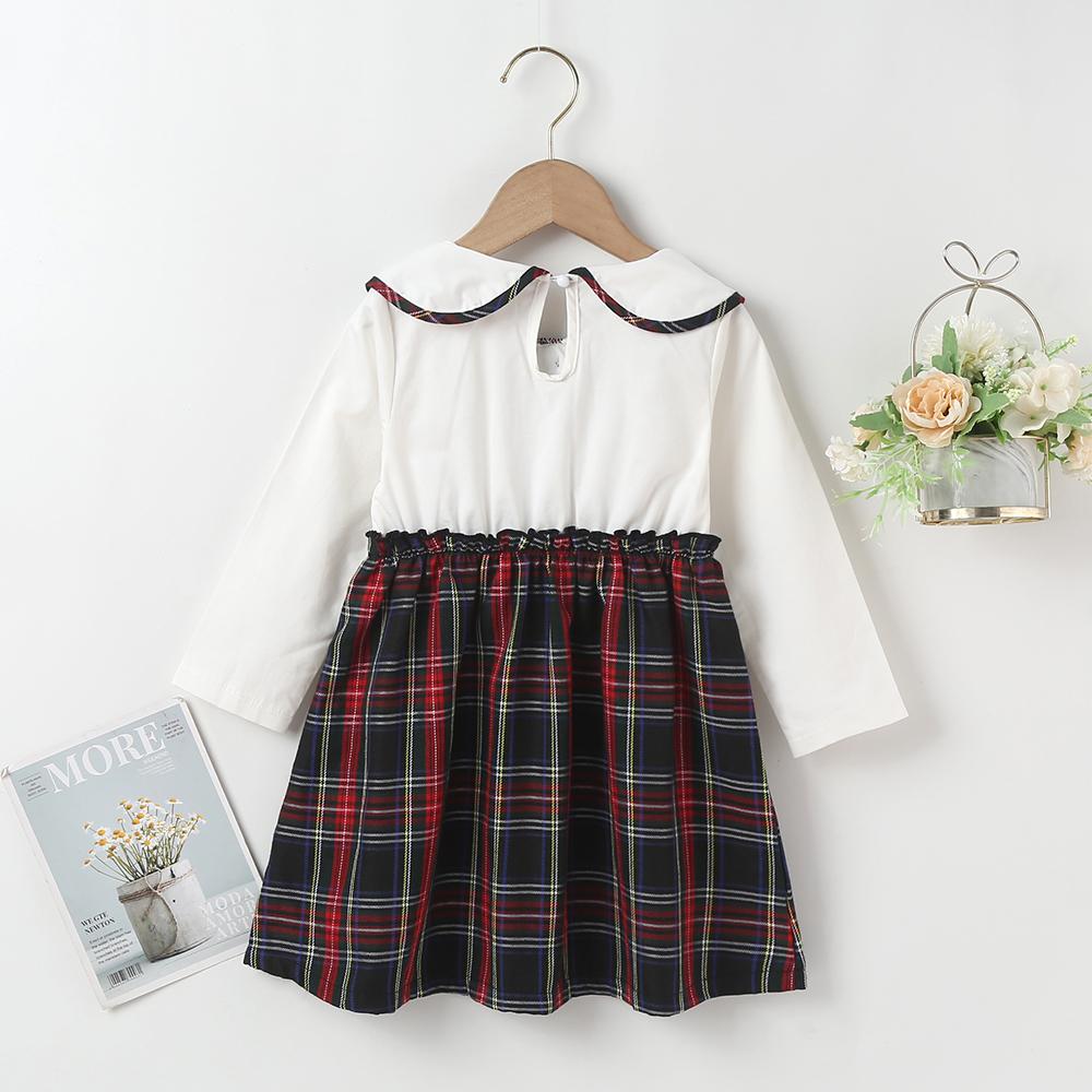 Girls Plaid Long Sleeve Casual Dress trendy kids wholesale clothing