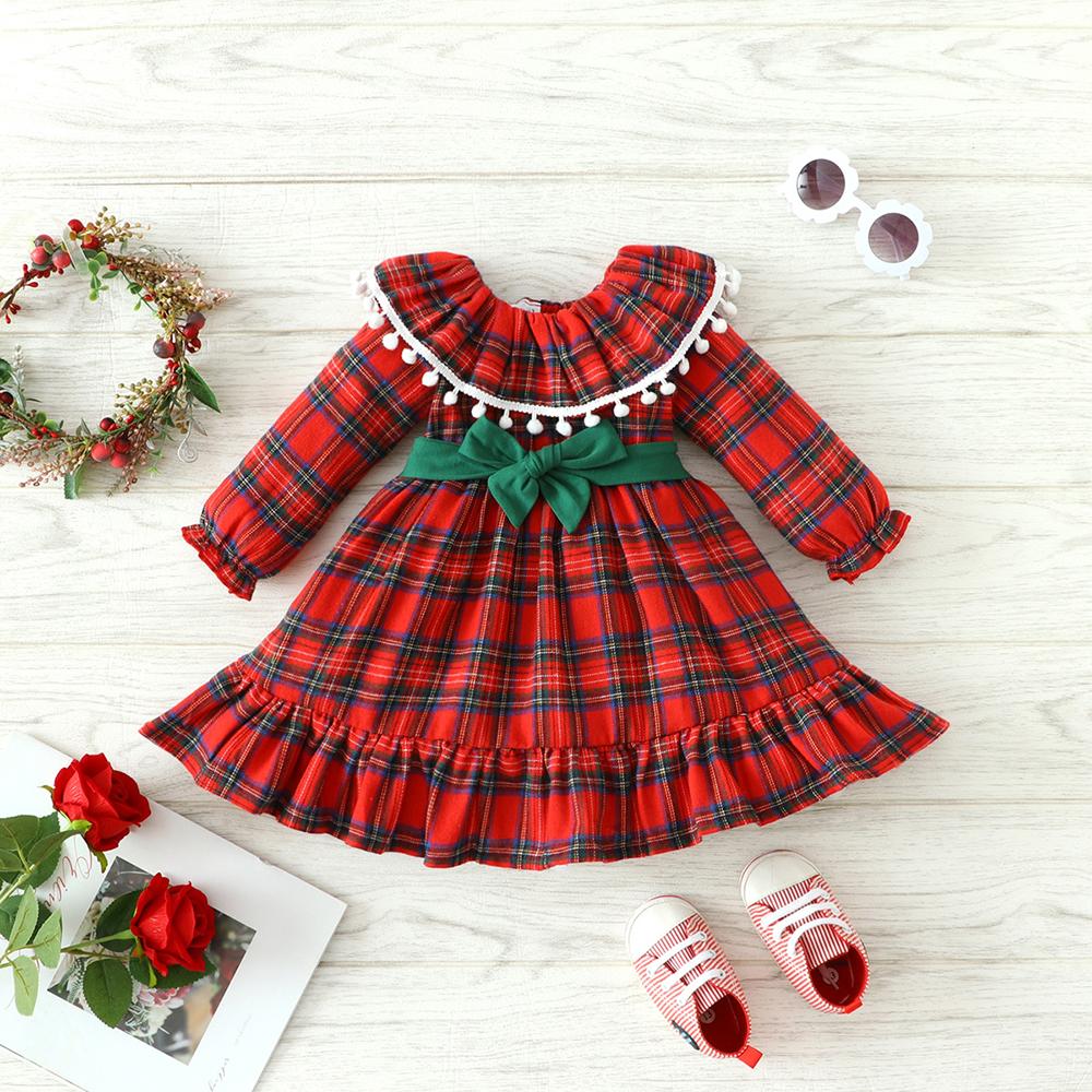 Baby Girls Plaid Long Sleeve Dress baby wholesale clothing