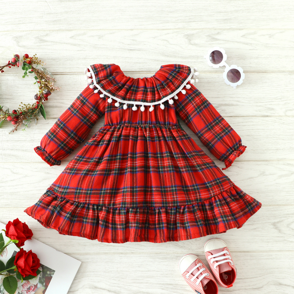 Baby Girls Plaid Long Sleeve Dress baby wholesale clothing