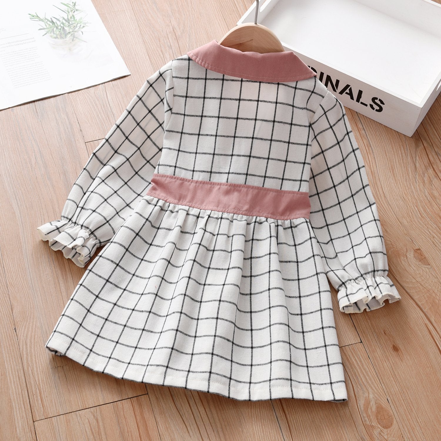 Girls Plaid Long Sleeve Lapel Dress childrens wholesale clothing