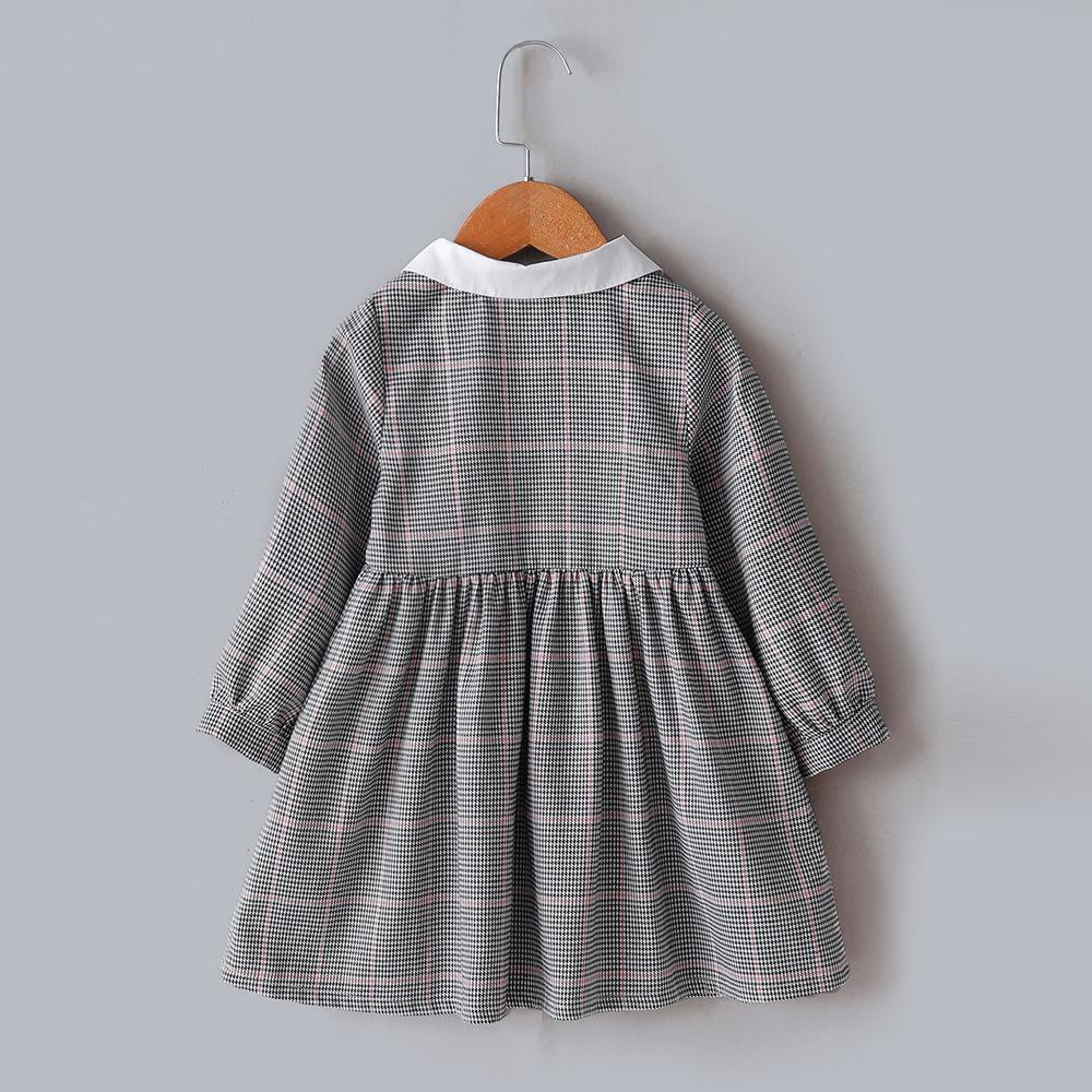 Girls Plaid Long Sleeve Lapel Dress childrens wholesale clothing