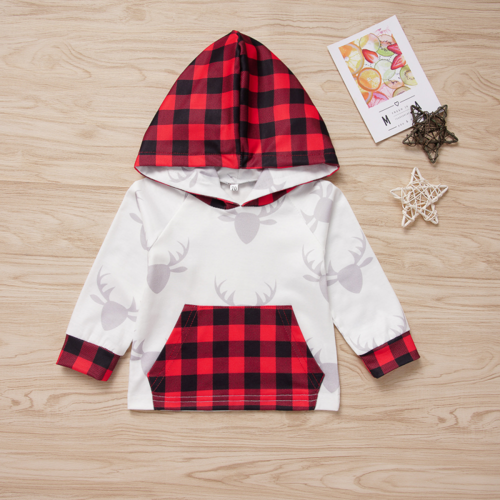 Baby Boys Plaid Printed Hooded  Long Sleeve Top & Pants wholesale baby