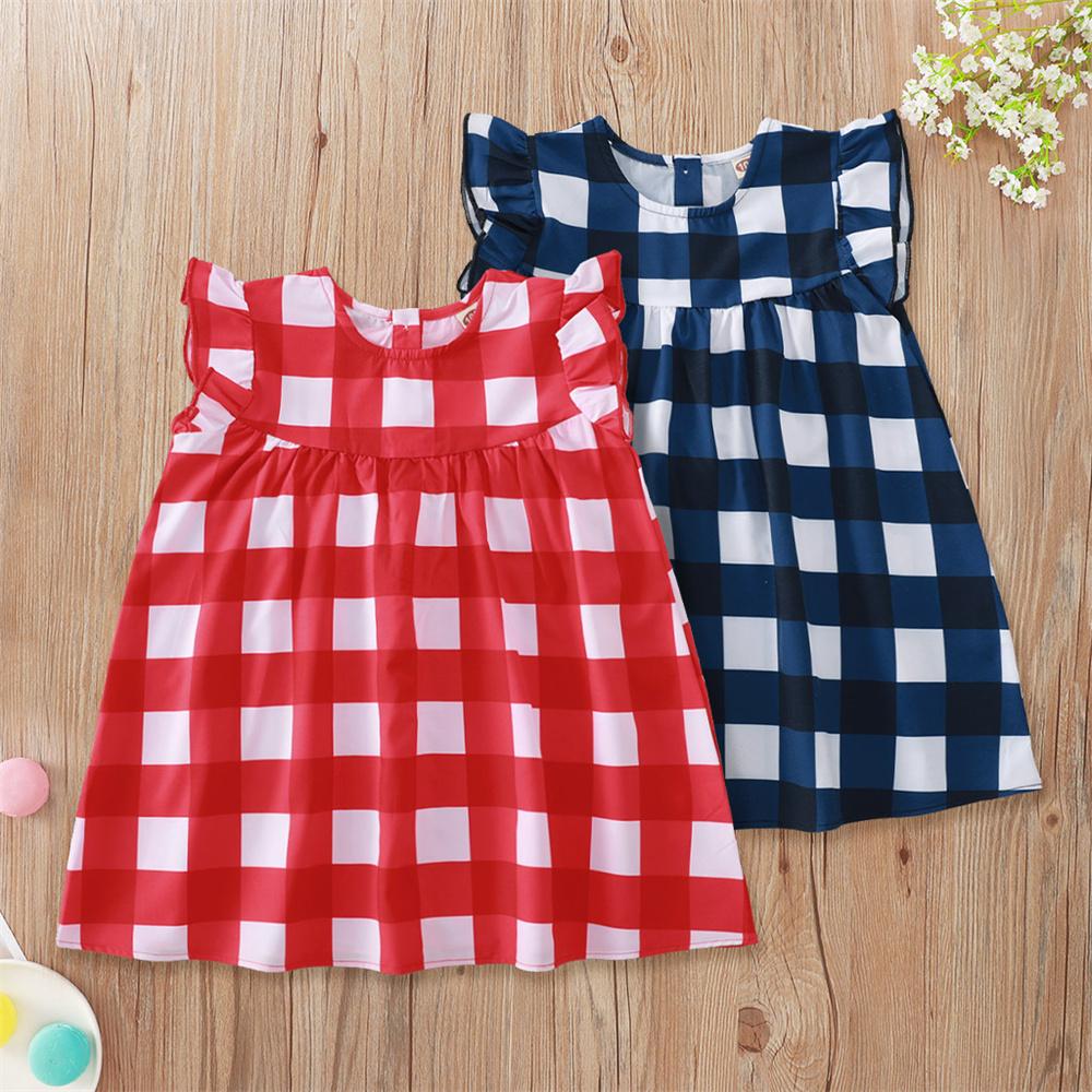 Baby Girls Plaid Printed Sleeveless Casual Dress baby wholesale