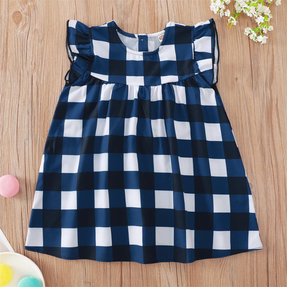 Baby Girls Plaid Printed Sleeveless Casual Dress baby wholesale