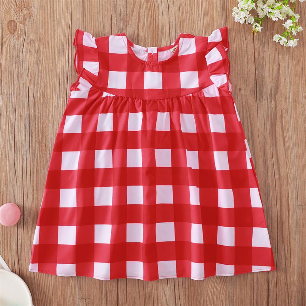 Baby Girls Plaid Printed Sleeveless Casual Dress baby wholesale