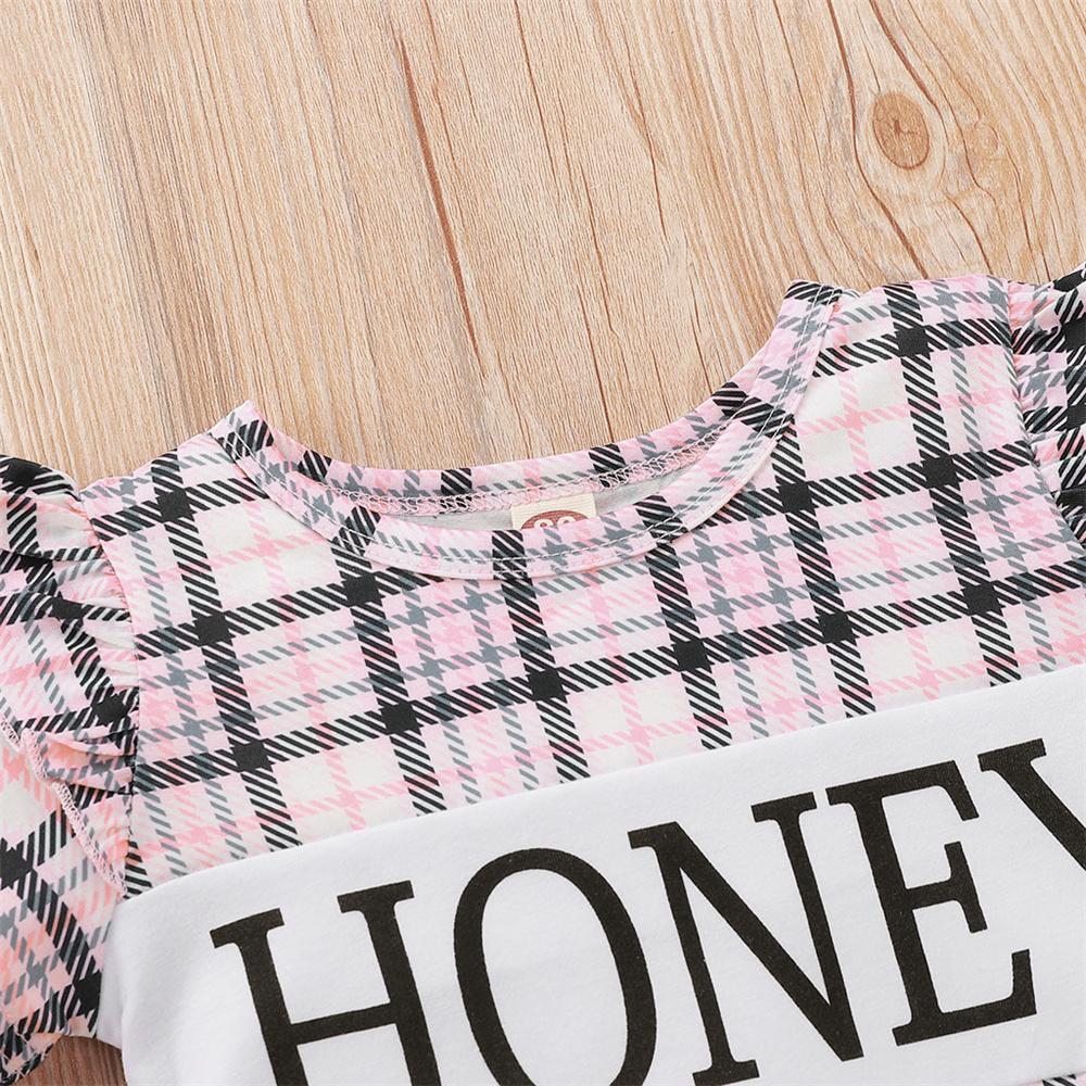 Baby Girls Plaid Ruffled Honey Printed Short Sleeve Romper Wholesale Baby Clothes