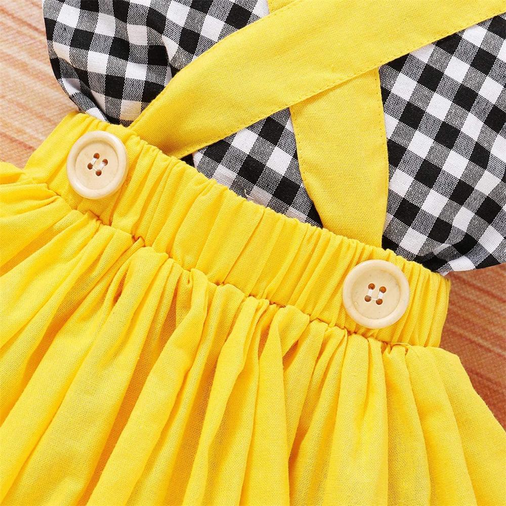 Baby Girls Plaid Sleeveless Bow Shirt & Suspender Skirt & Headband wholesale kids clothing suppliers