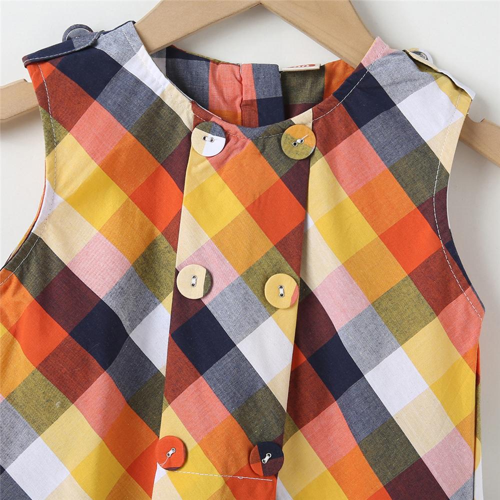 Girls Plaid Sleeveless Button Dresses childrens wholesale clothing
