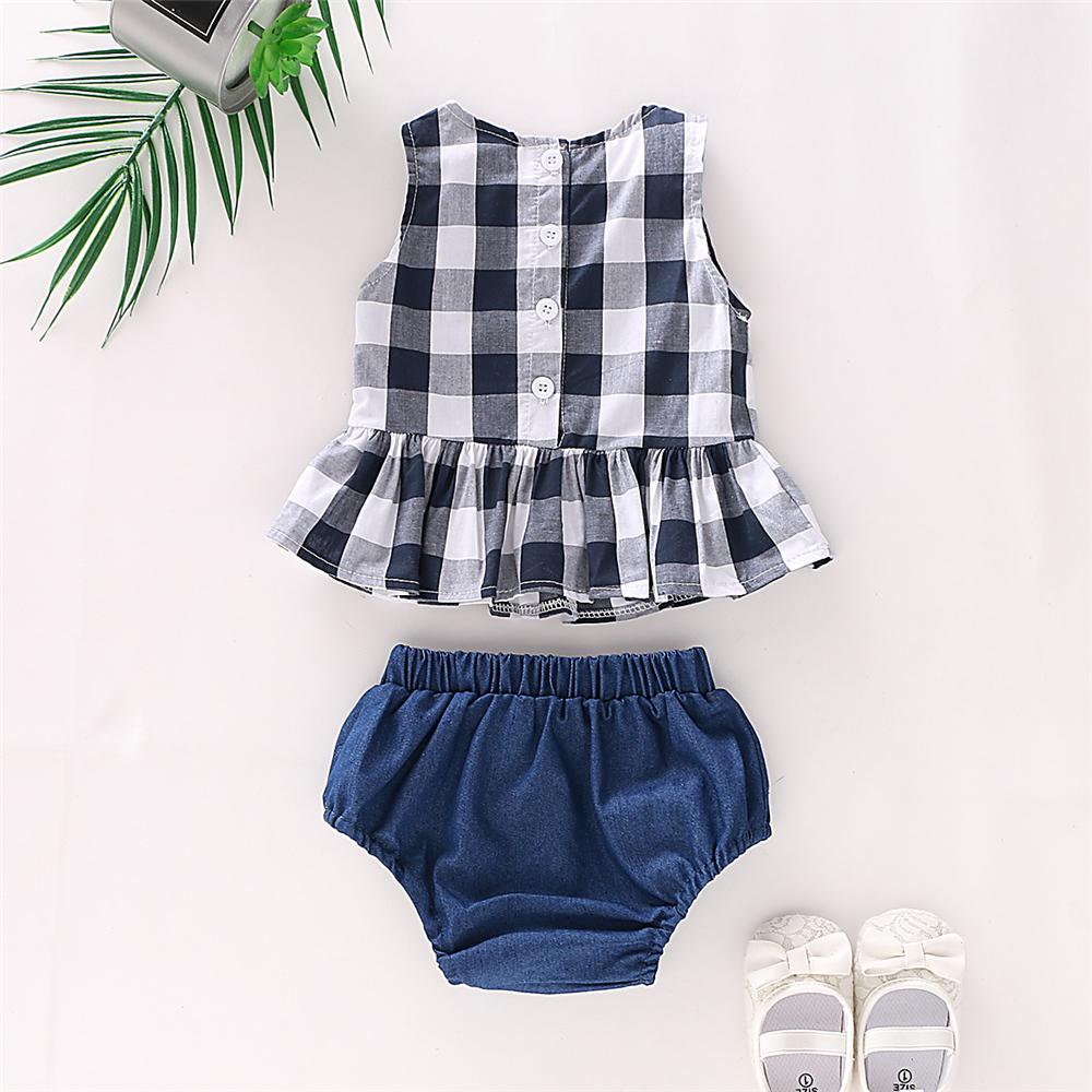 Baby Girls Plaid Sleeveless Top & Solid Shorts Wholesale Baby Clothes