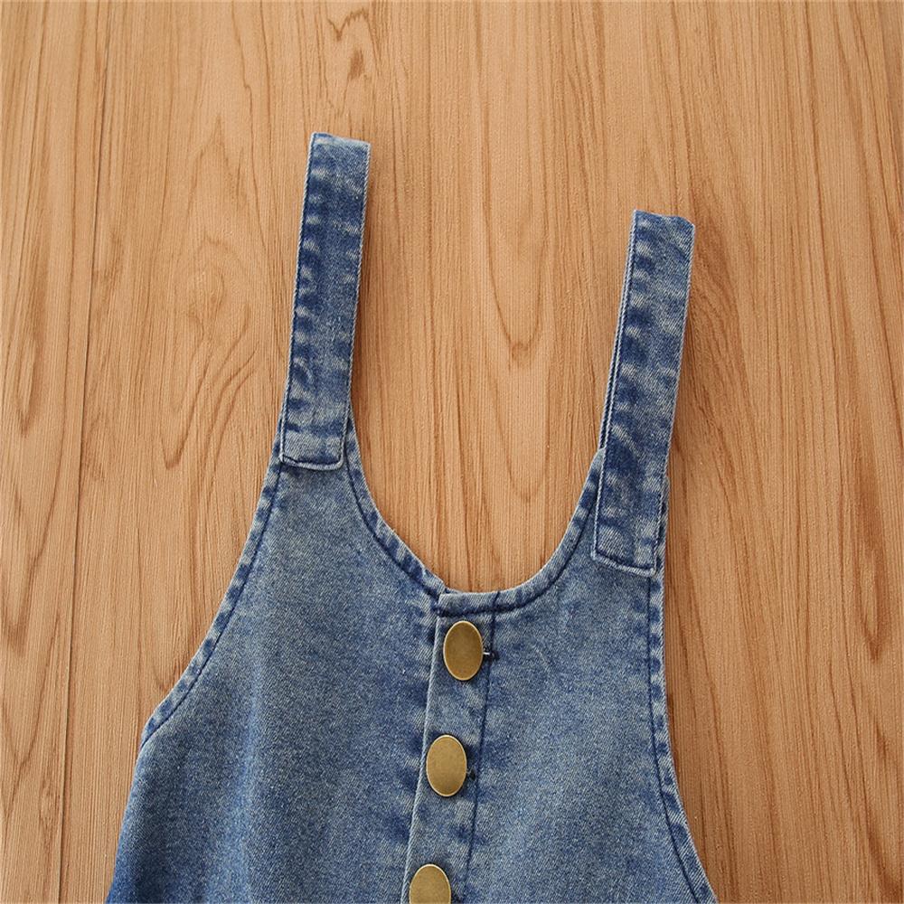 Girls Pocket Button Ripped Denim Jumpsuit Wholesale Baby Girl Clothes