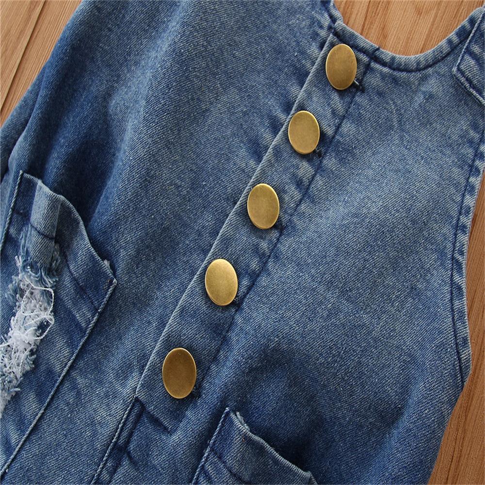 Girls Pocket Button Ripped Denim Jumpsuit Wholesale Baby Girl Clothes