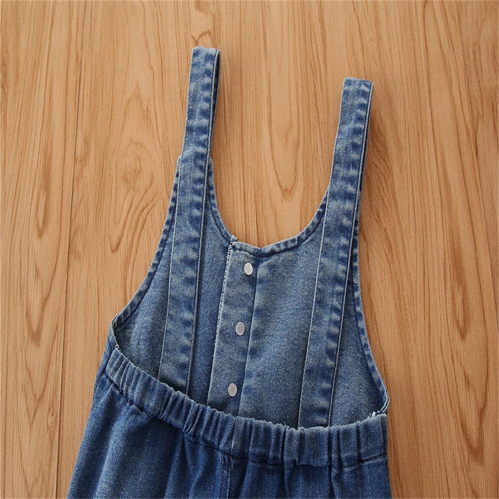 Girls Pocket Button Ripped Denim Jumpsuit Wholesale Baby Girl Clothes