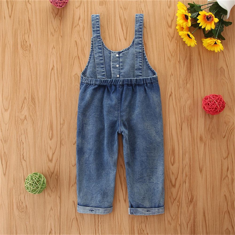 Girls Pocket Button Ripped Denim Jumpsuit Wholesale Baby Girl Clothes