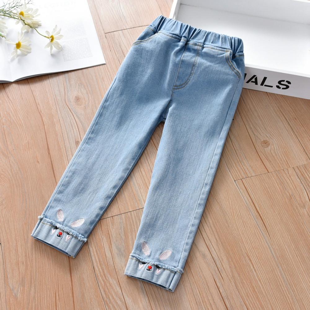 Girls Pocket Cartoon Jeans Childrens Wholesale Clothes