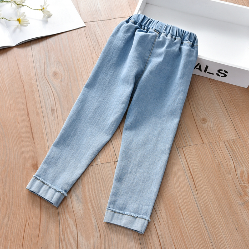 Girls Pocket Cartoon Jeans Childrens Wholesale Clothes