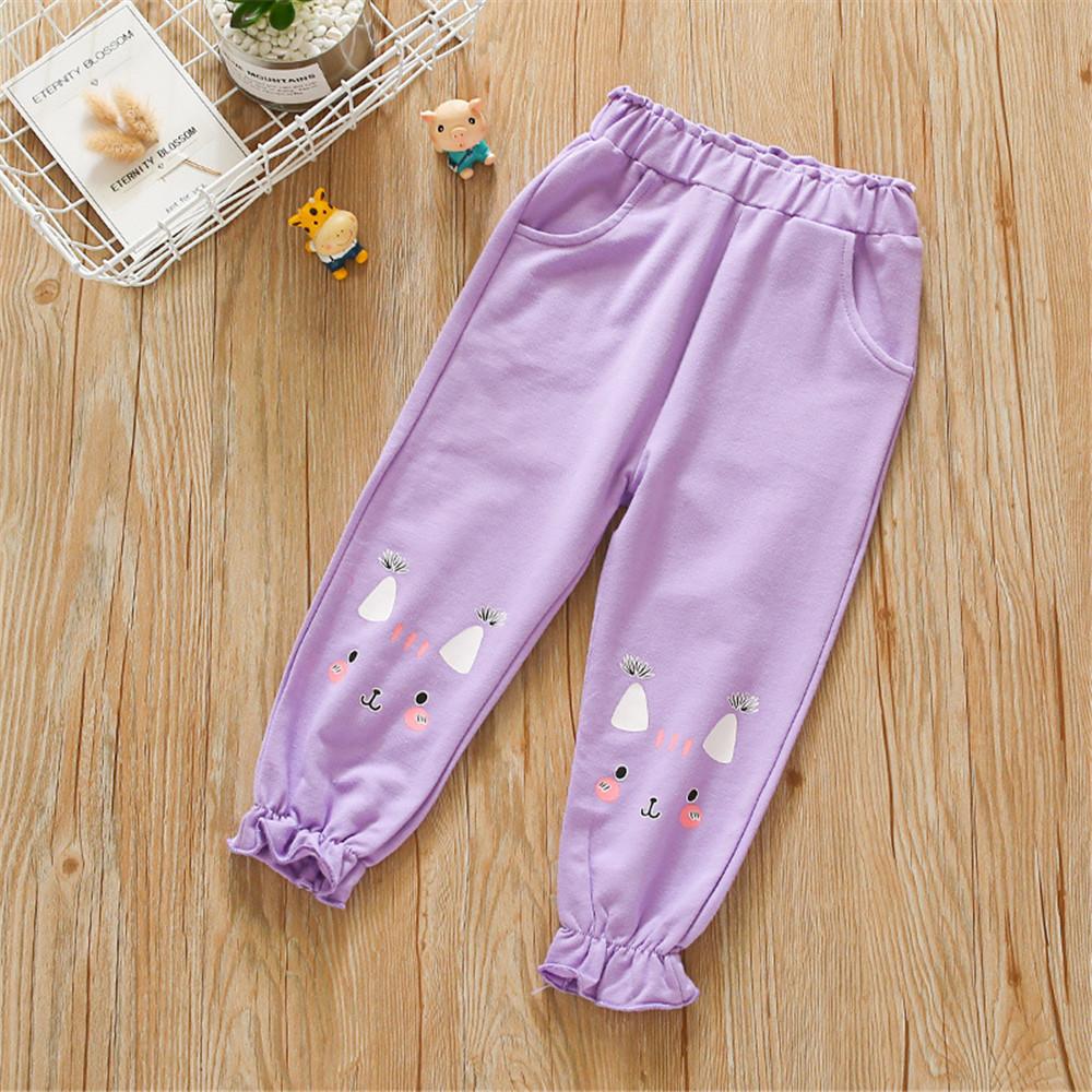 Girls Pocket Cute Solid Color Trousers