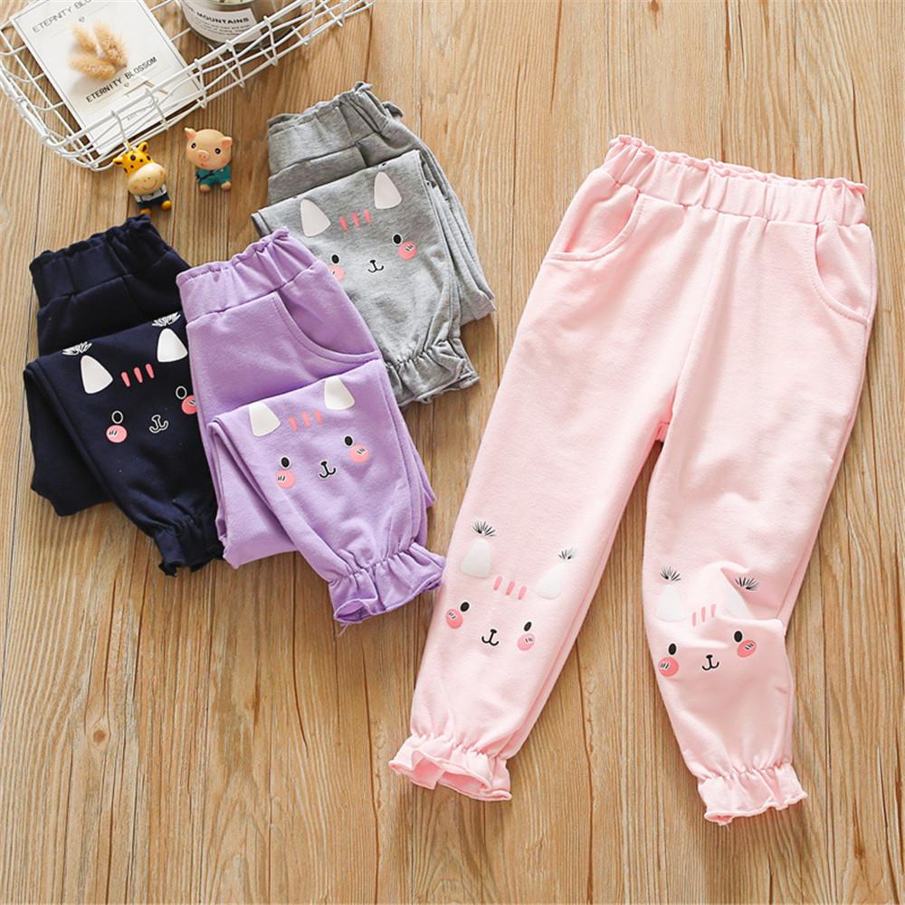 Girls Pocket Cute Solid Color Trousers