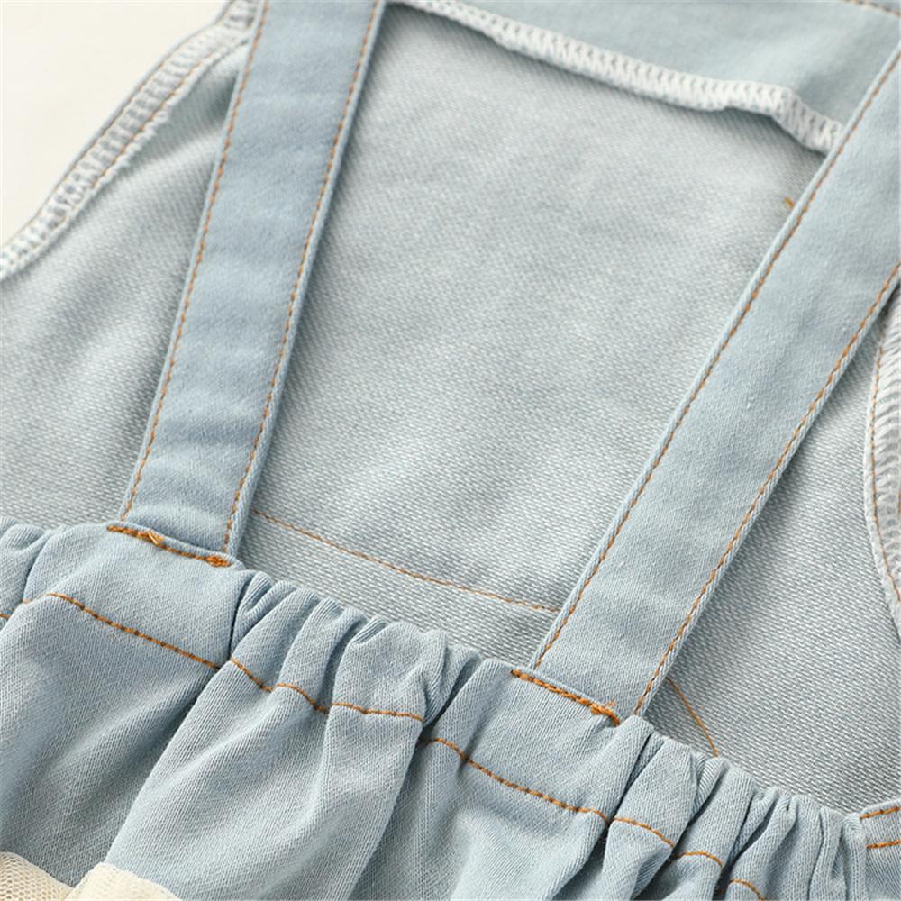 Girls Pocket Denim Mesh Splicing Suspender Dress bulk childrens clothing suppliers
