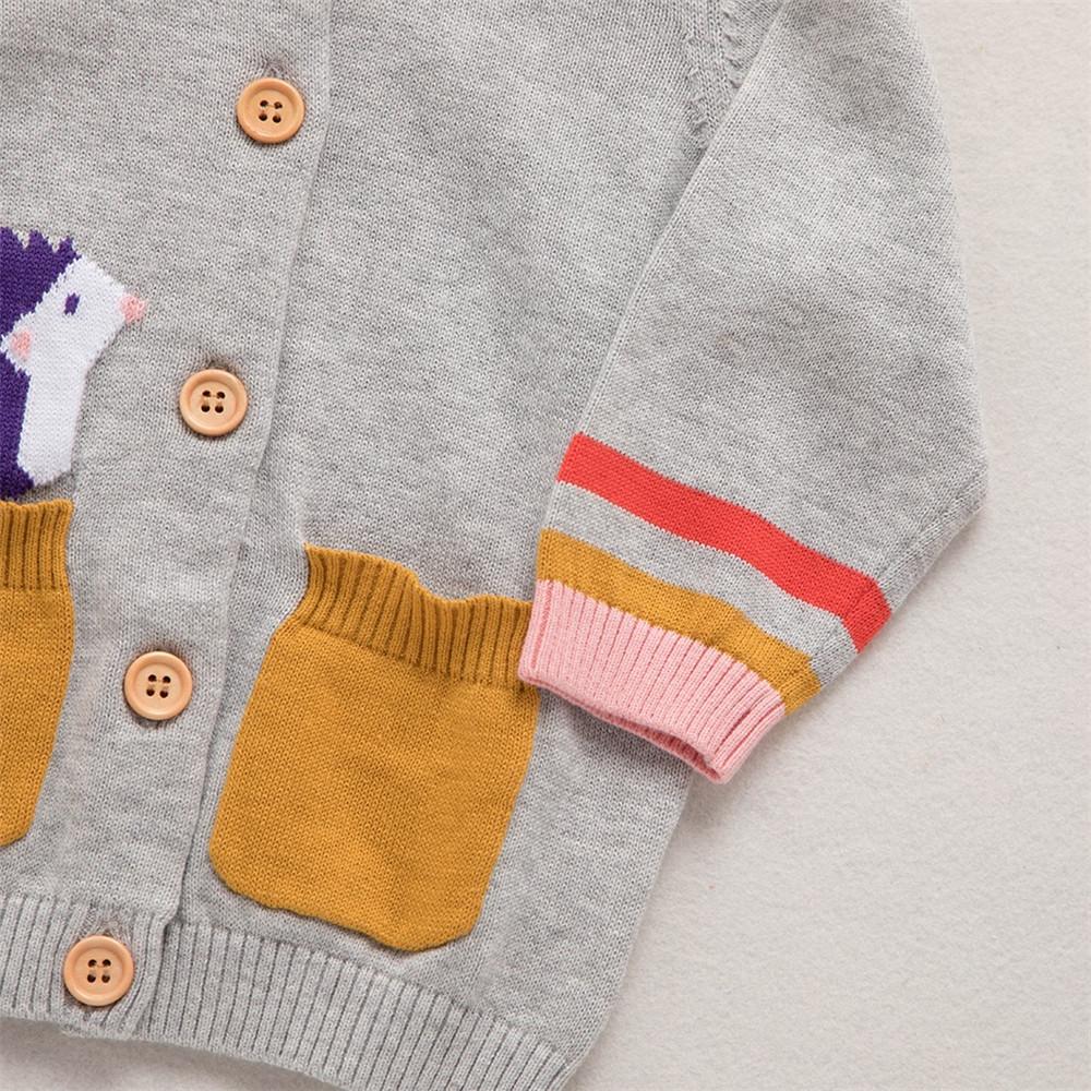 Girls Pocket Hedgehog Embroidered Long Sleeve Sweaters