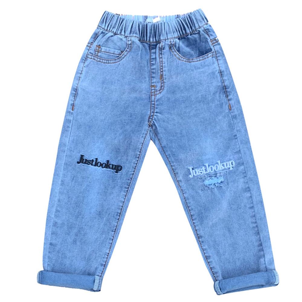 Unisex Pocket Letter Embroidery Solid Jeans kids wholesale vendors