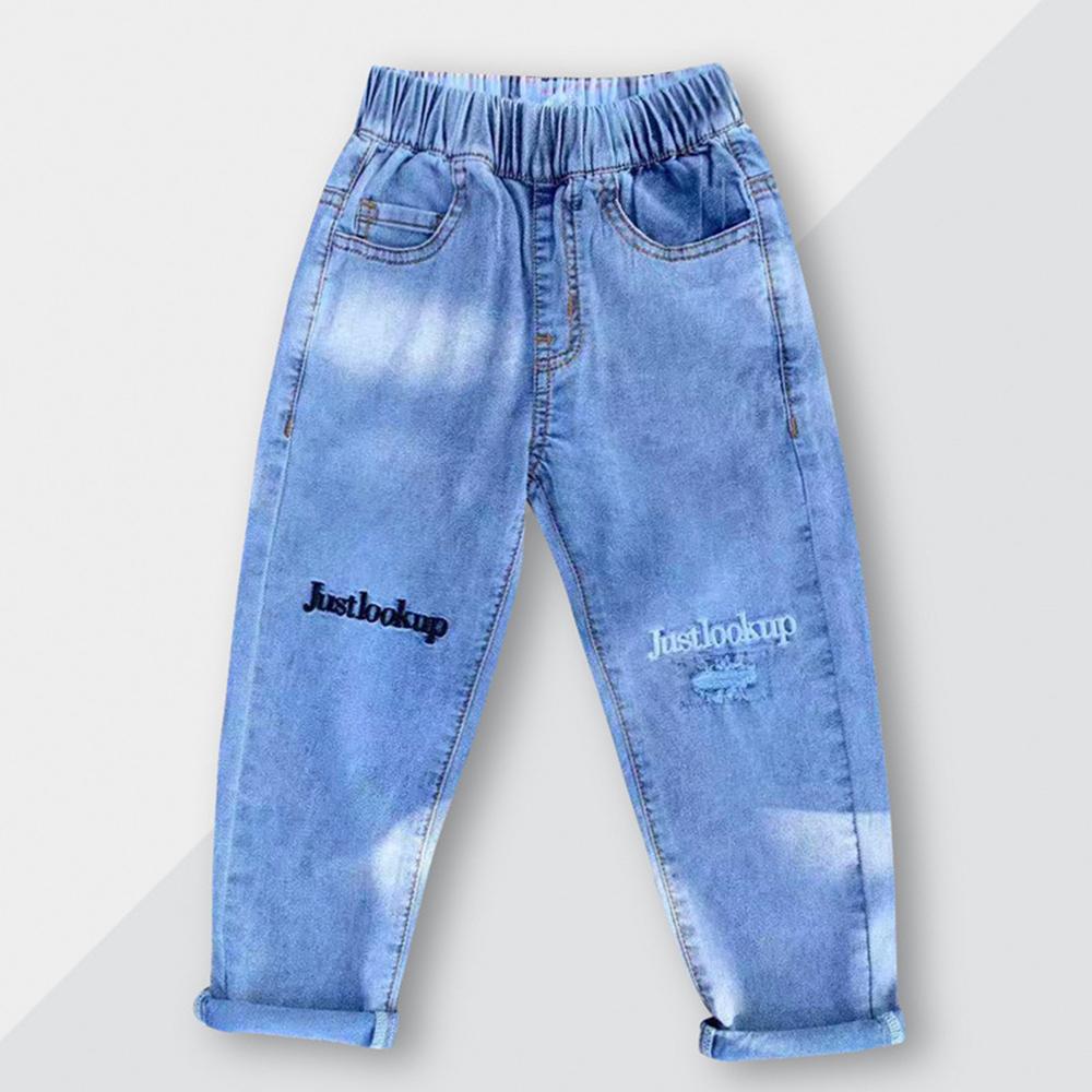 Unisex Pocket Letter Embroidery Solid Jeans kids wholesale vendors