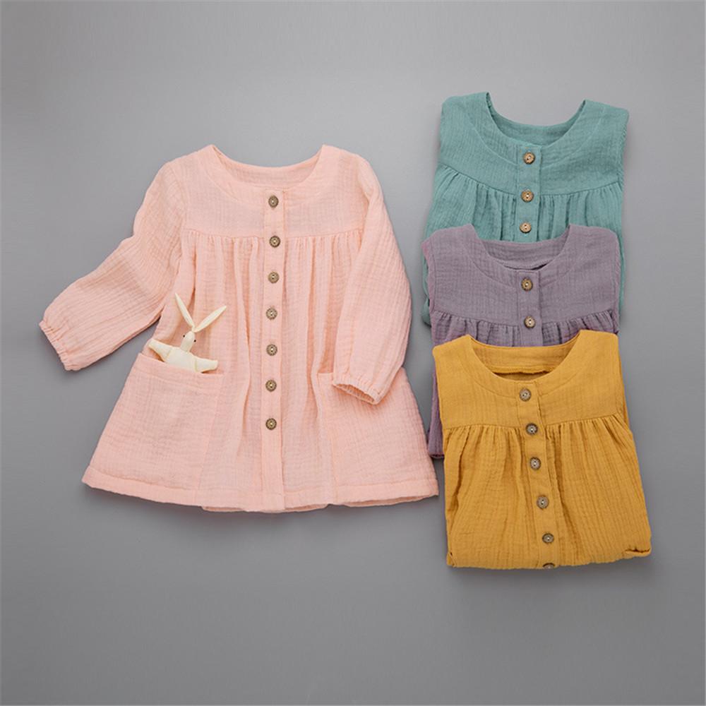 Girls Pocket Solid Long Sleeve Tops