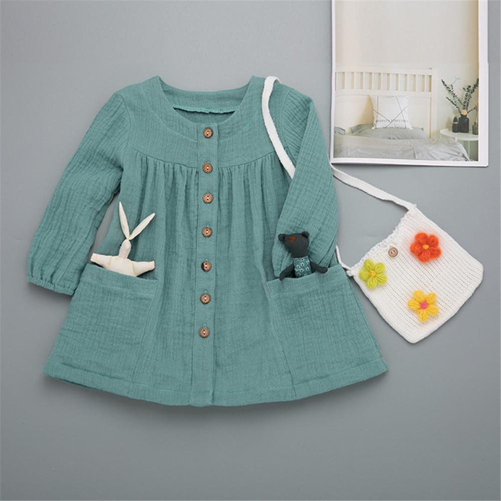 Girls Pocket Solid Long Sleeve Tops