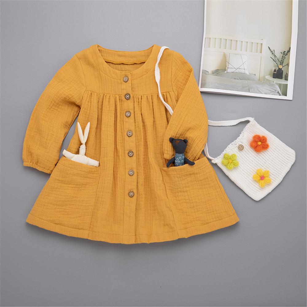 Girls Pocket Solid Long Sleeve Tops