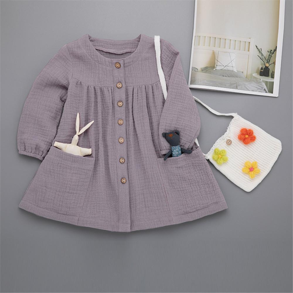 Girls Pocket Solid Long Sleeve Tops