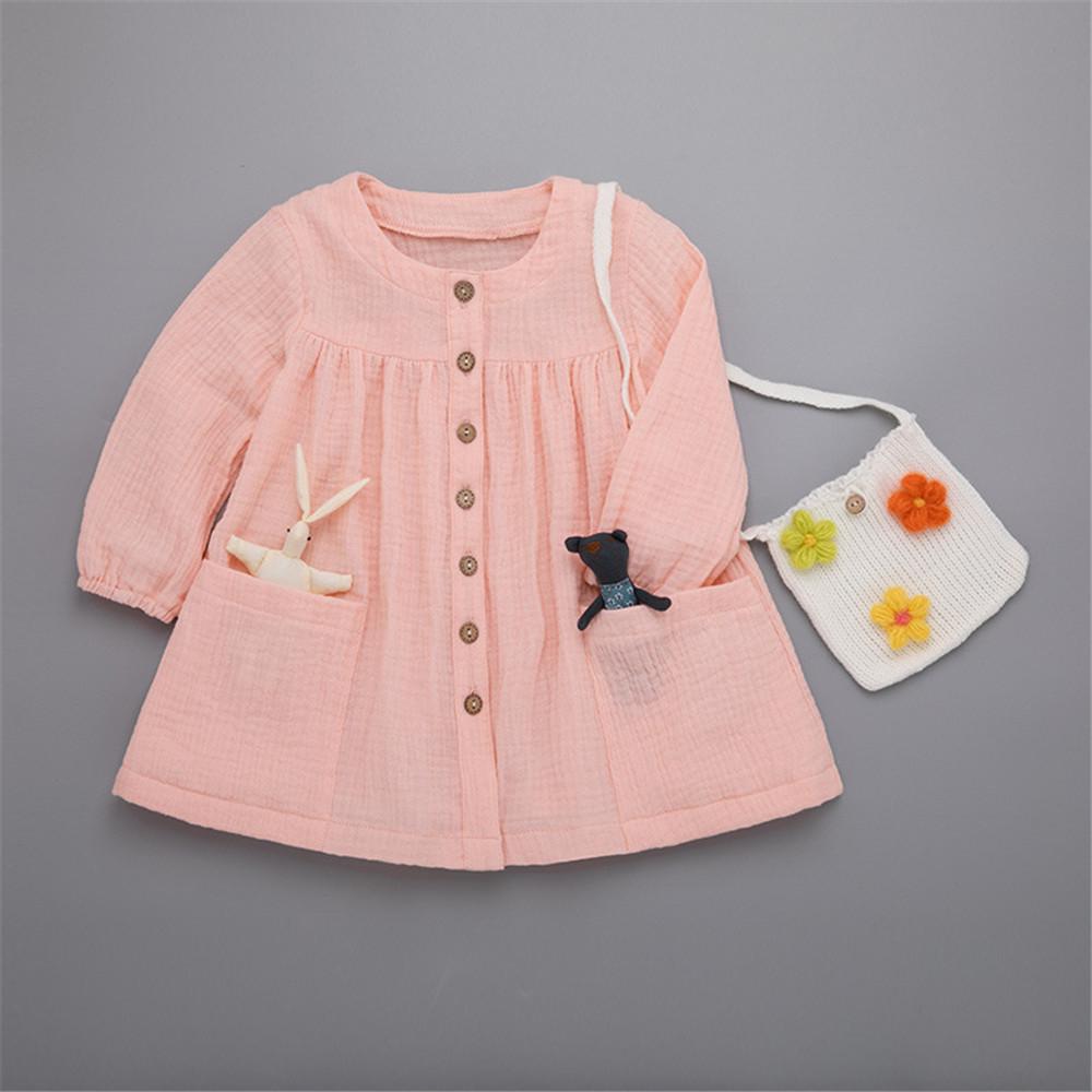 Girls Pocket Solid Long Sleeve Tops