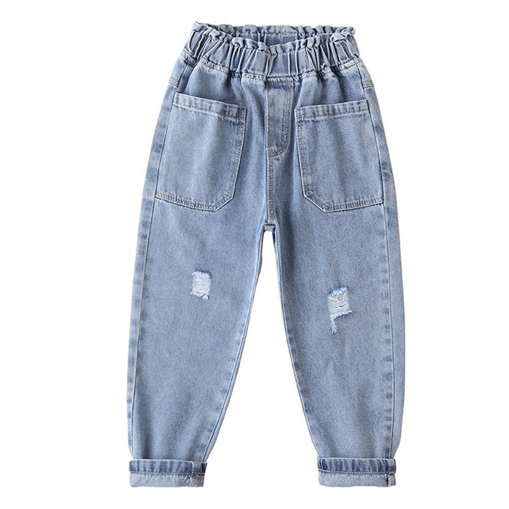 Unisex Pockets Solid Color Ripped Jeans childrens wholesale vendors