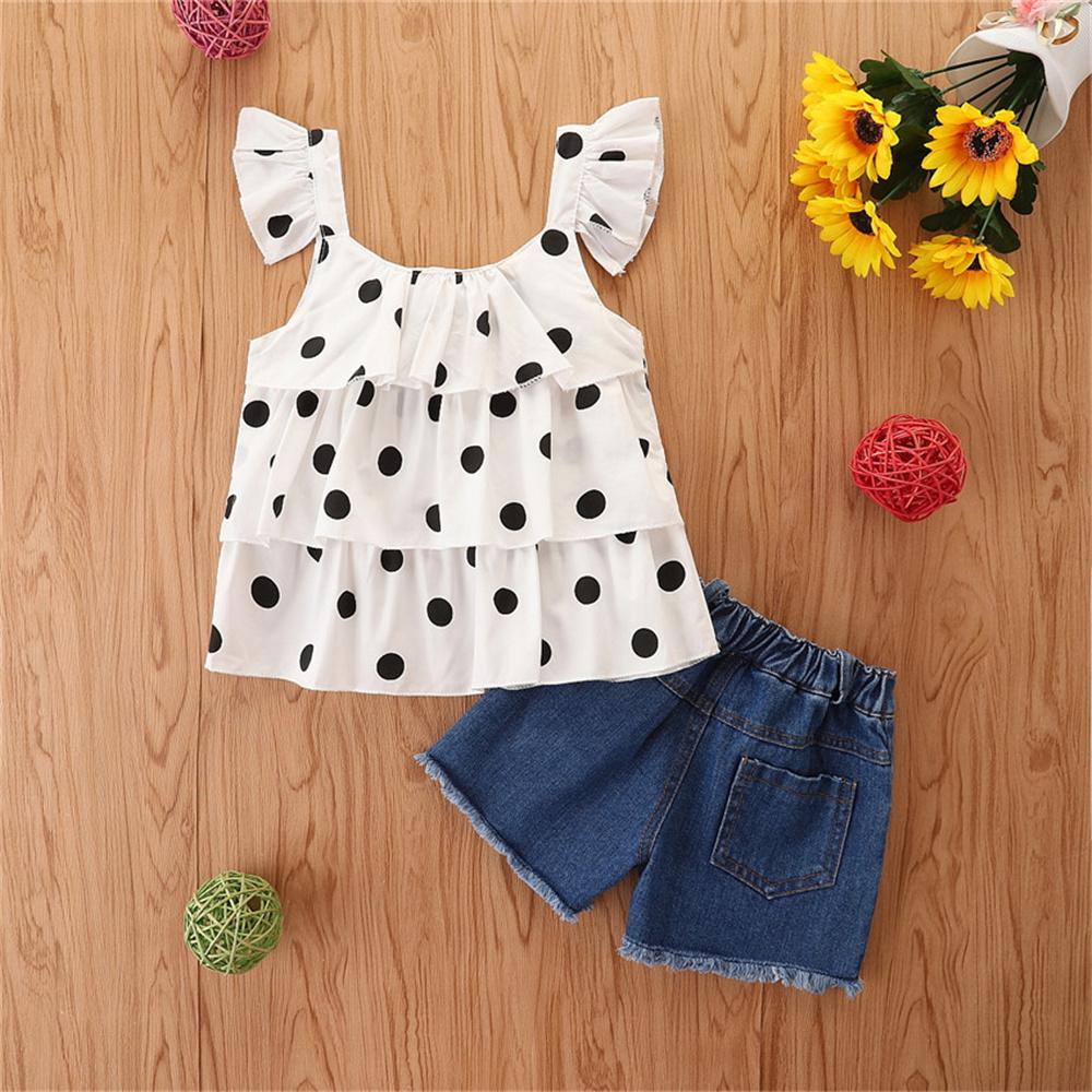 Girls Polka Dot Flying Sleeve Top & Shorts trendy kids wholesale clothing