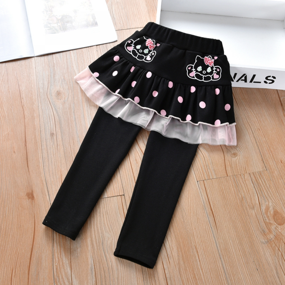 Girls Polka Dot Mesh Cartoon Leggings kids wholesale clothing