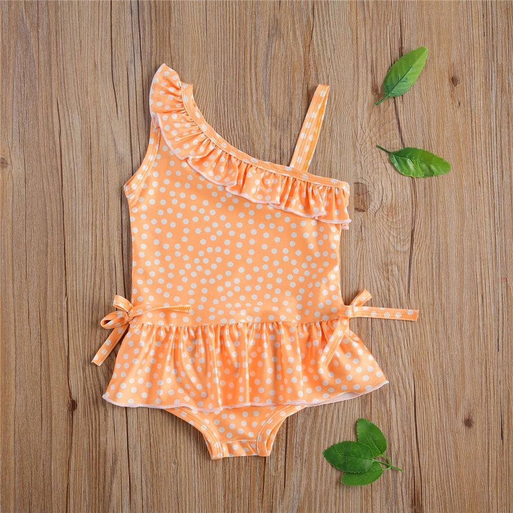 Girls Polka Dot Oblique Shoulder Swimwear Toddler One Piece Swimsuit