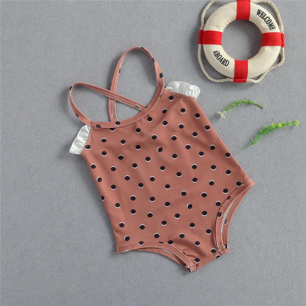 Girls Polka Dot Ruffled Sling Swimwear Toddler One Piece Swimsuit