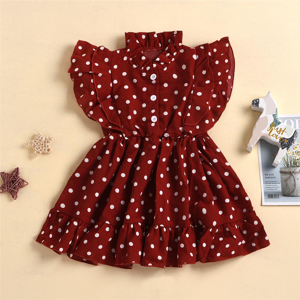 Girls Polka Dot Short Sleeve Button Princess Dress Wholesale Clothing For Girls