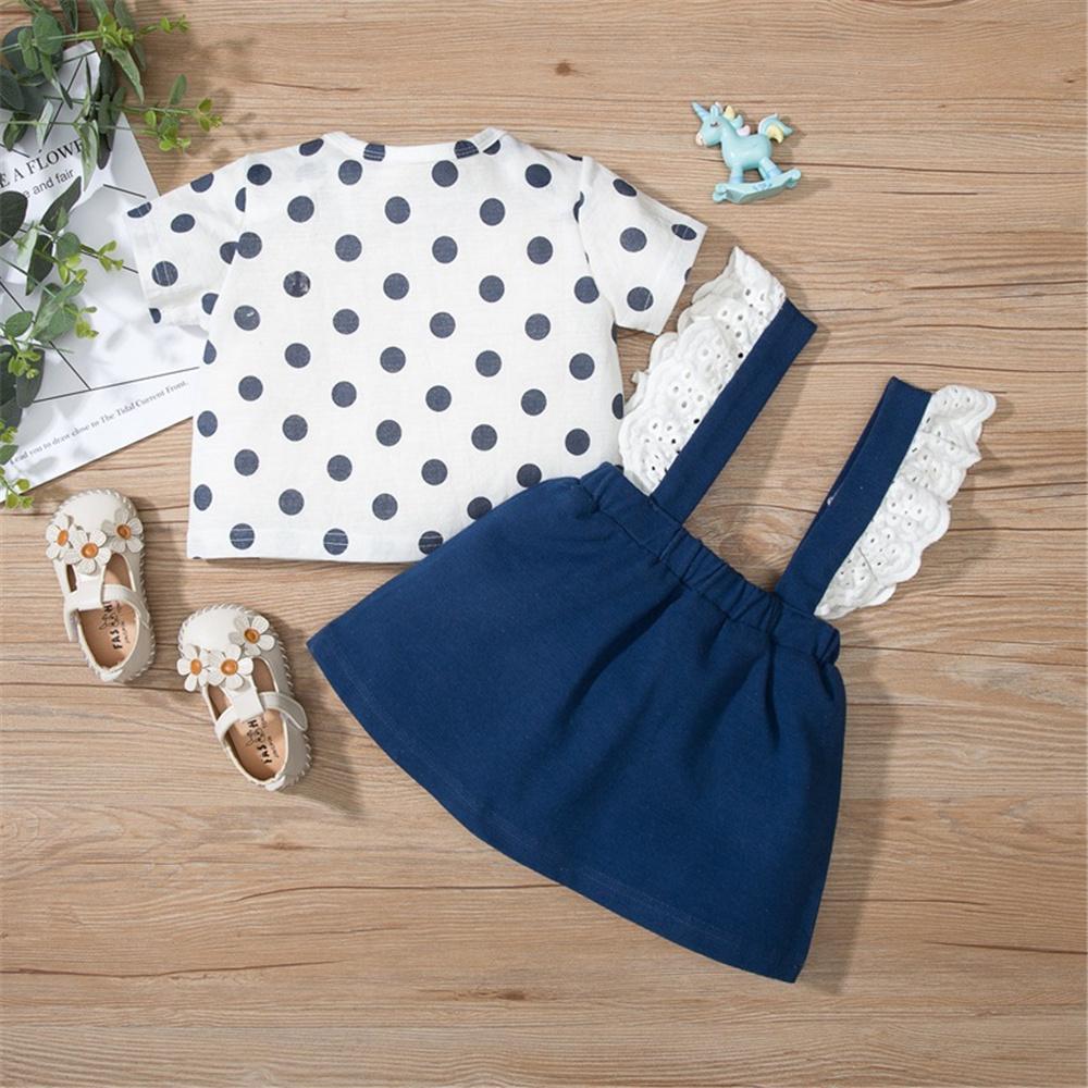 Baby Girls Polka Dot Short Sleeve Top & Lace Suspender Skirt Wholesale Baby Clothes