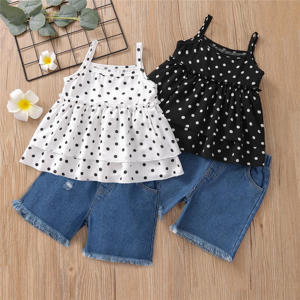 Girls Polka Dot Tank Top & Denim Shorts wholesale girls clothes