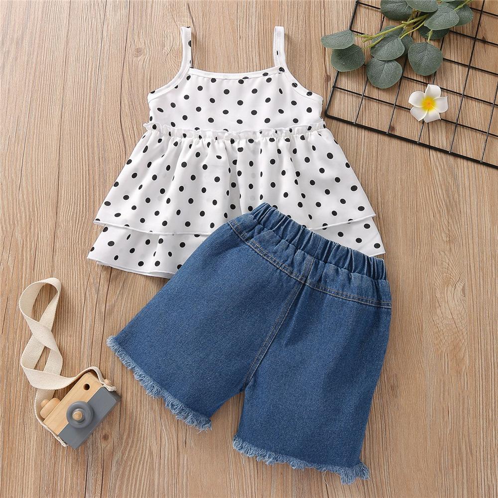 Girls Polka Dot Tank Top & Denim Shorts wholesale girls clothes