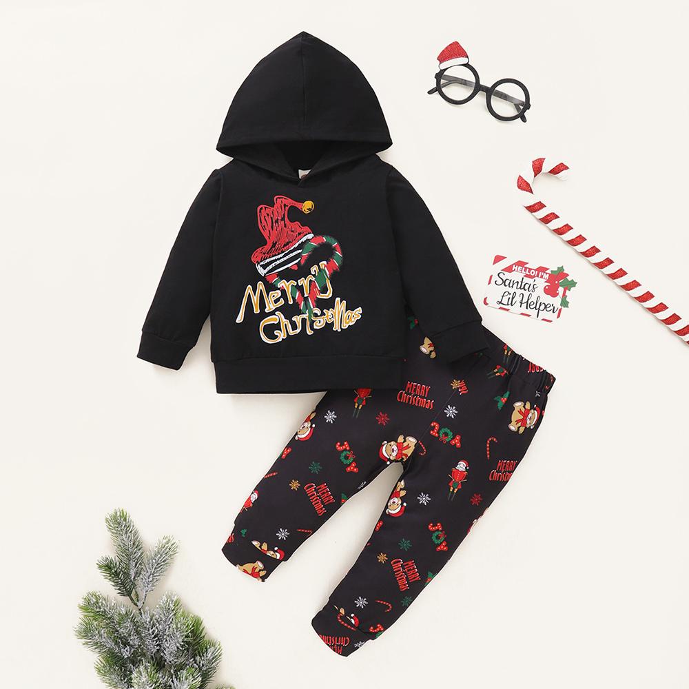 Baby Printed Christmas Long Sleeve Hooded Top & Pants baby clothes wholesale