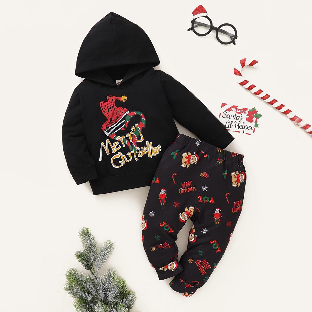 Baby Printed Christmas Long Sleeve Hooded Top & Pants baby clothes wholesale