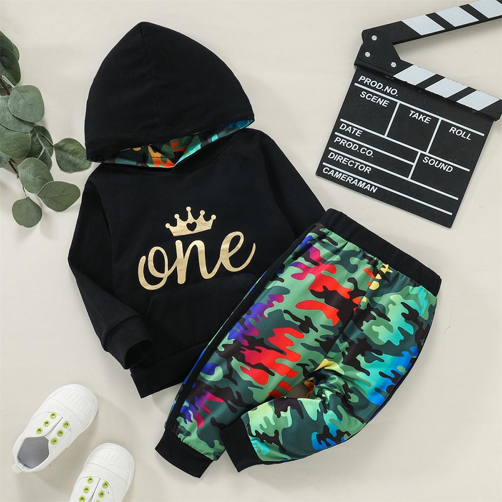 Baby Printed Letter Hooded Long Sleeve Top & Pants cheap baby clothes wholesale
