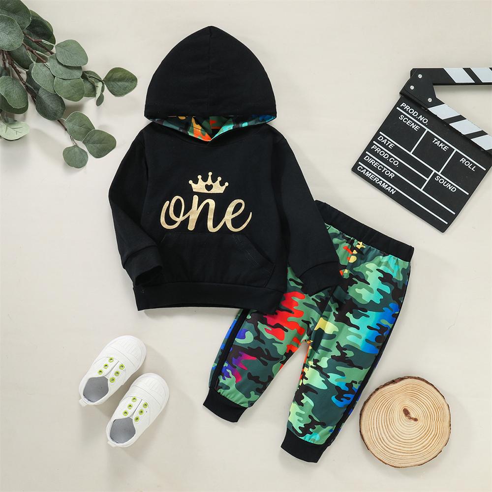 Baby Printed Letter Hooded Long Sleeve Top & Pants cheap baby clothes wholesale