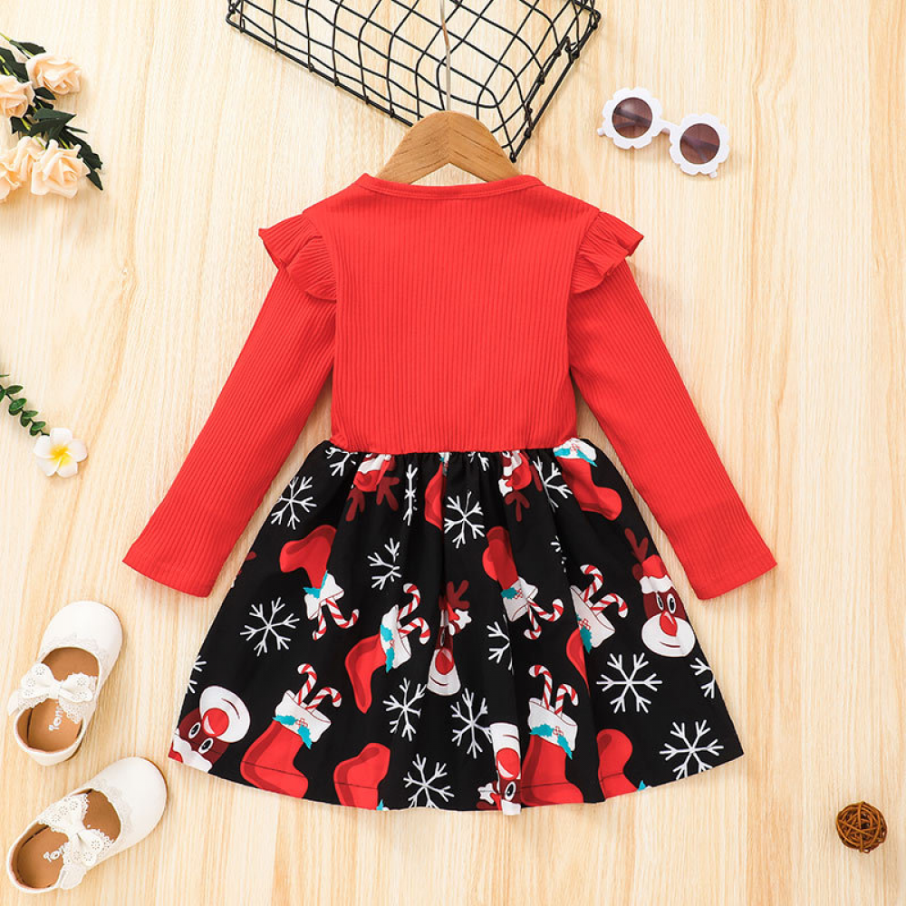 Girls Christmas Printed Long Sleeve Princess Dress wholesale kids clothing